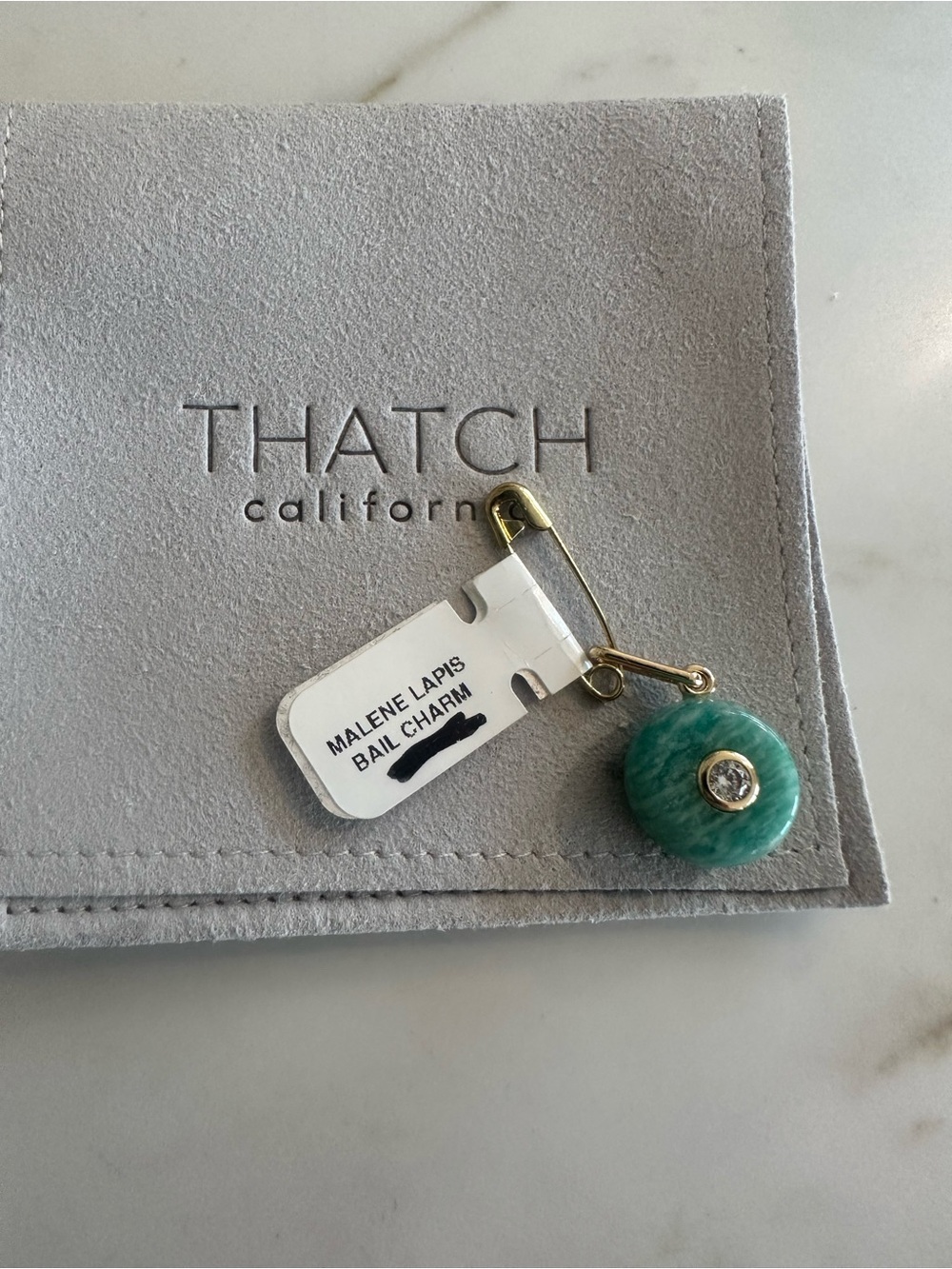 Thatch charm green / aqua marbled charm with clear crystal - Picture 2 of 2